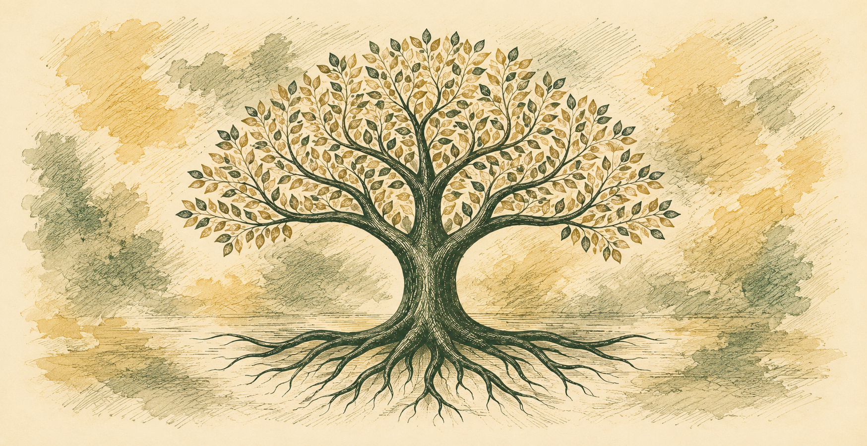 Illustration of a mature oak tree with deep roots and golden leaves, symbolizing the multi-generational family legacy protected by trust and estate planning at The Sciandra Law Firm LLC in Holmdel, New Jersey